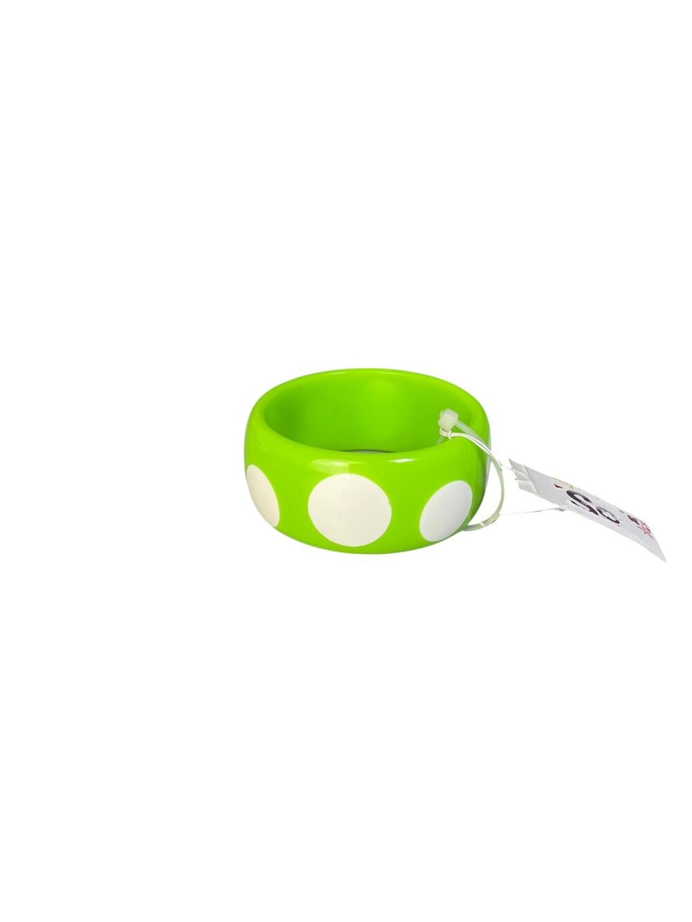 NWT SO Bright Lime Green White Polka Dots Wide Bangle Bracelet